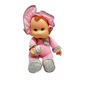Lollipalooza Goldberger Baby Doll Bottle Rubber Face Pink Stary Eyes Quilt Print